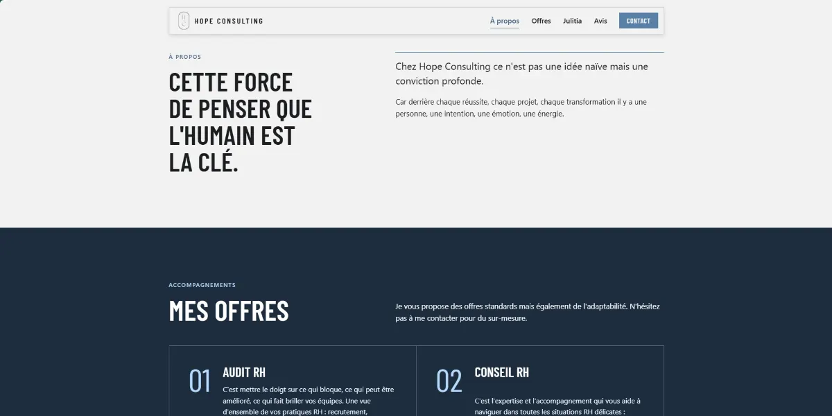 Page d'accueil du site Hope Consulting