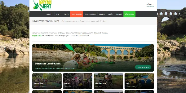 Page d'accueil du site Kayak Vert Pont du Gard